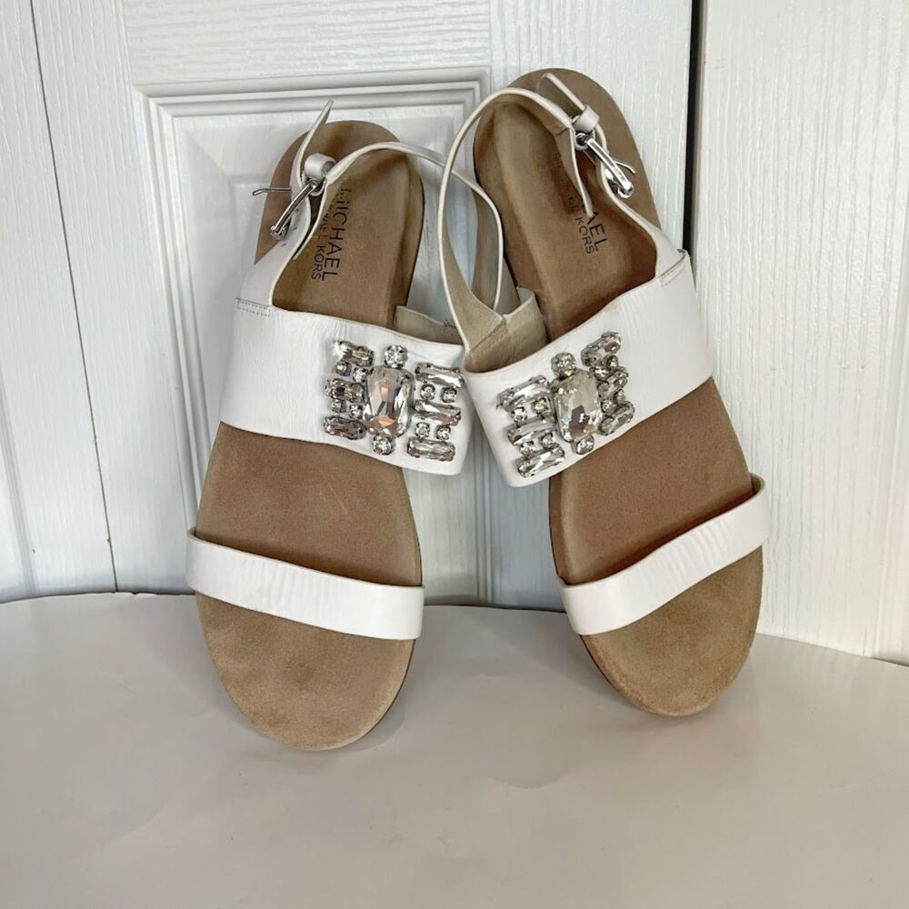 MICHAEL Michael Kors Leather Suede Luna Rhinestone Strappy Buckle Dad Sandals